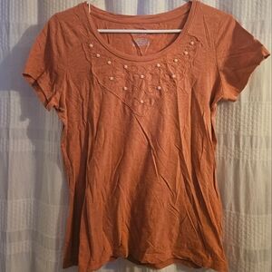 Merona Orange Short Sleeve Embellished T-Shirt